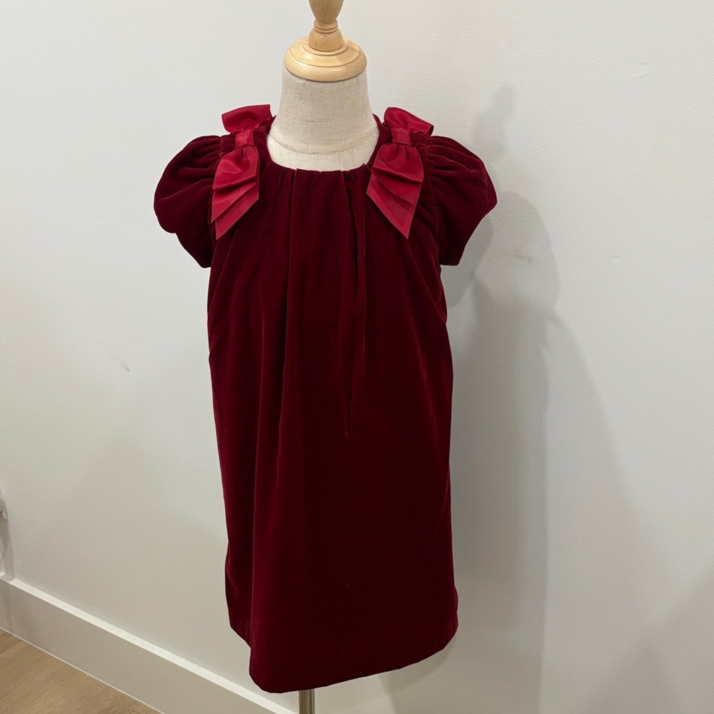 Janie and Jack Deep Red Velvet Dress with Bows